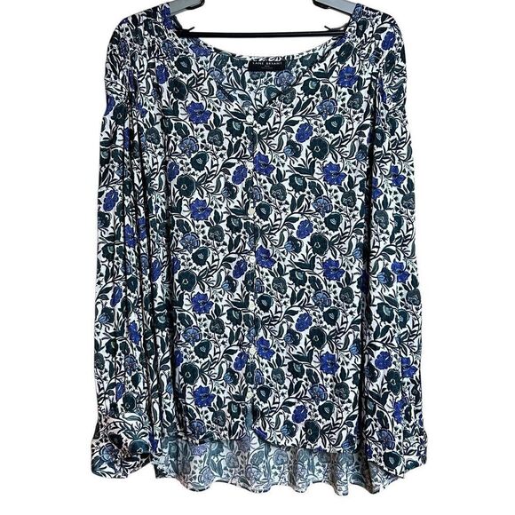 Lane Bryant Button Front Top Dark Blue Floral Womens Sz 30/32 Ruched NEW NWT - Picture 3 of 11